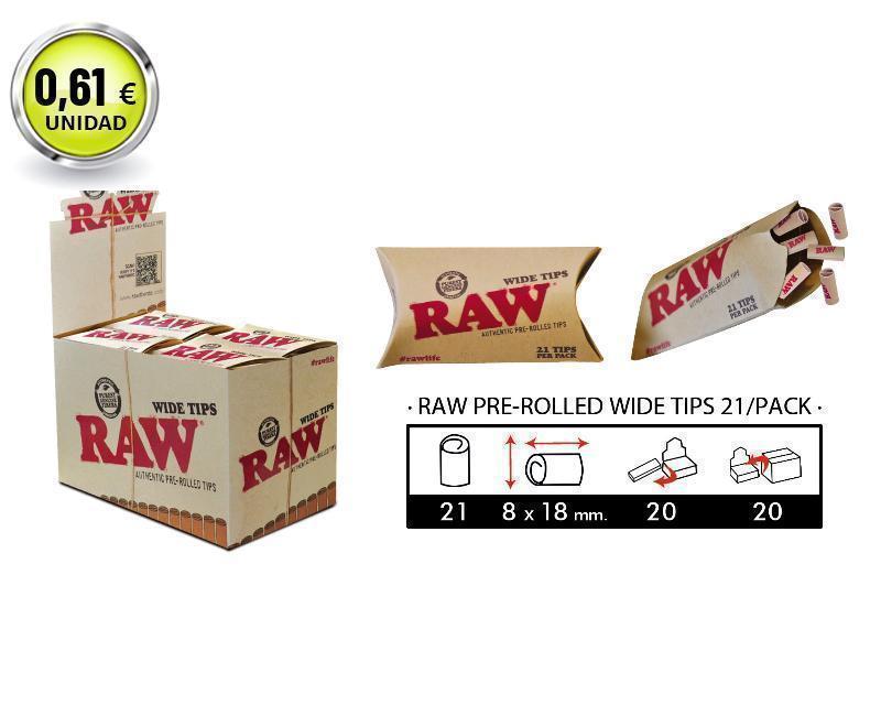 RAW PRE-ROLLED WIDE TIPS/21PACK EXP 20
