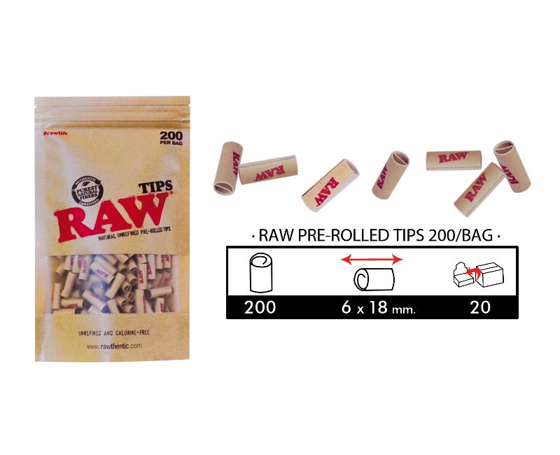 RAW PRE-ROLLED TIPS 200/BAG
