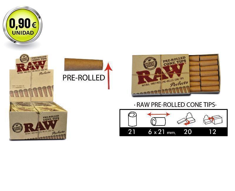 RAW PREROLLED CONE TIPS (21 TIPS PER PACK)  EXP 20