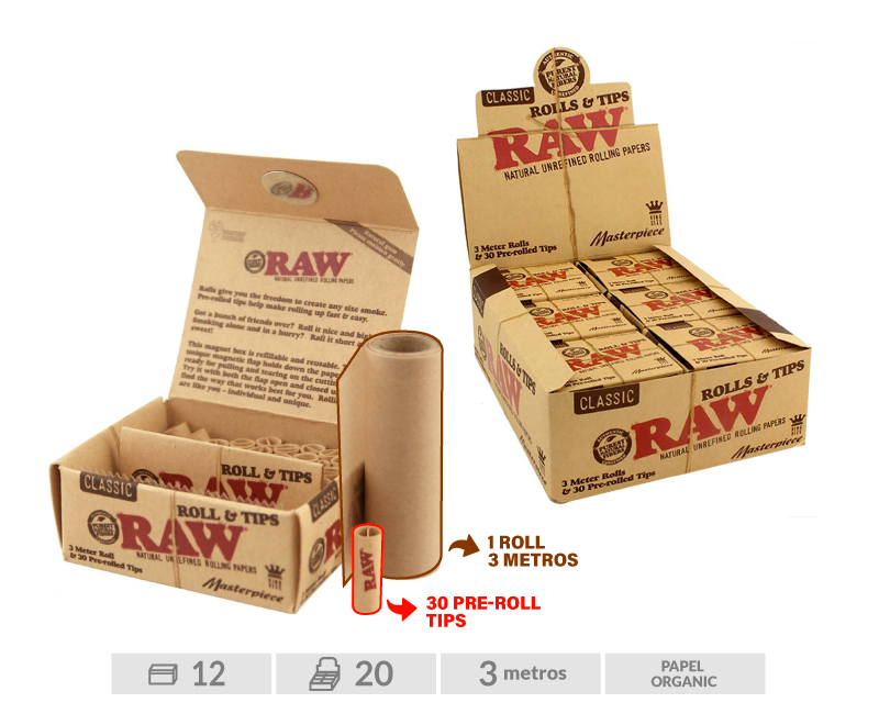 RAW EXP 12  MASTERPIECE ROLLS + PRE-ROLLED TIPS