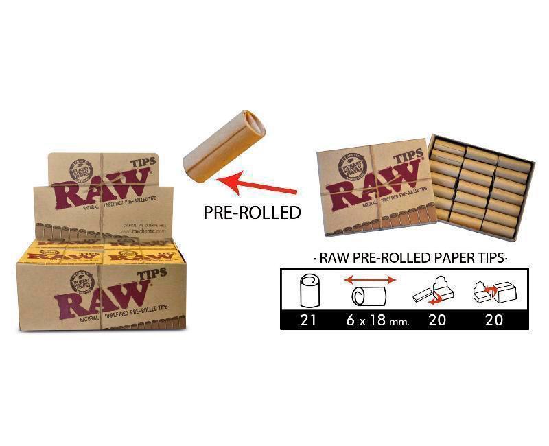 RAW PRE-ROLLED TIPS, pack of 21 tips EXP 20