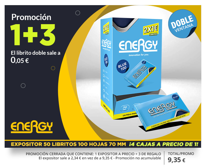 PROMO ENERGY EXPOSITOR 50 PAPEL BLUE DOBLE (1+3)