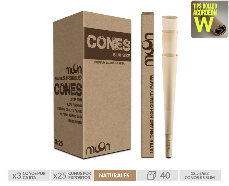 MOON CONES NATURAL KS SLIM: EXP 25 PACKS x 3 CONES