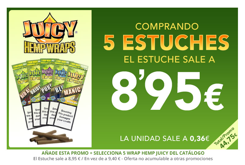PROMO x5 JUICY HEMP WRAP A 8.95€/ESTUCHE