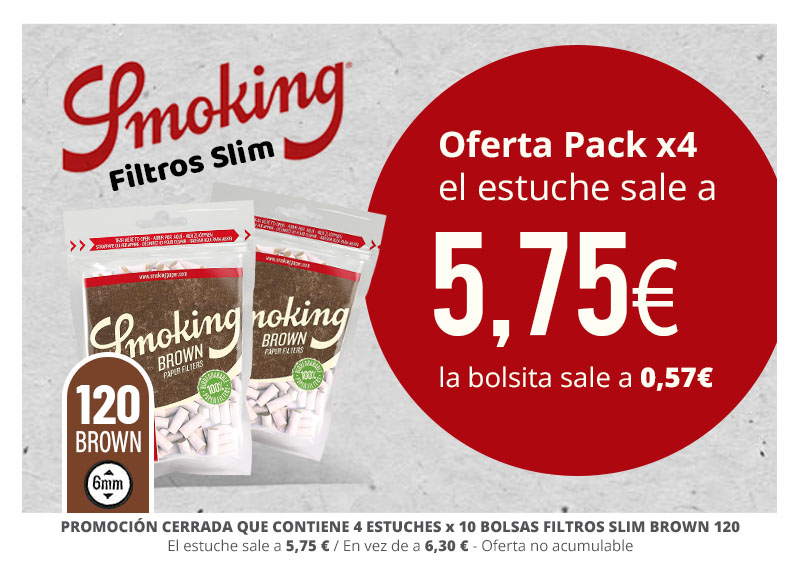 PROMO x4 FILTROS SMOKING SLIM BROWN A 5.75€/EXP