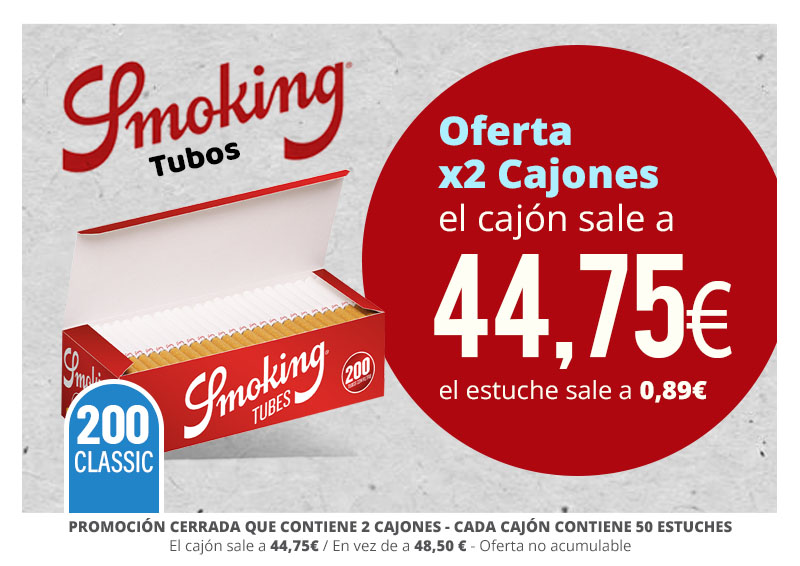 PROMO SMOKING TUBOS 200: x2 CAJONES A 44.75€/CAJ