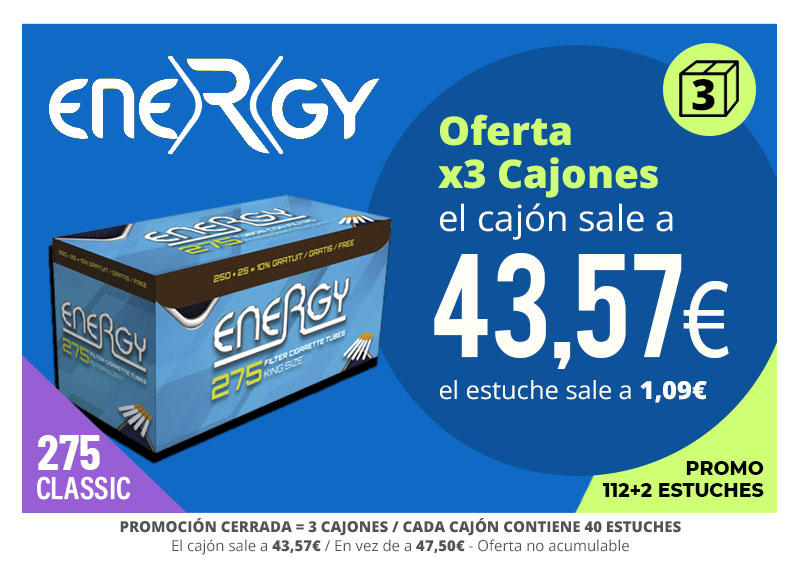 PROMO ENERGY TUBOS 275: 3 CAJONES A 43.57€/CAJ