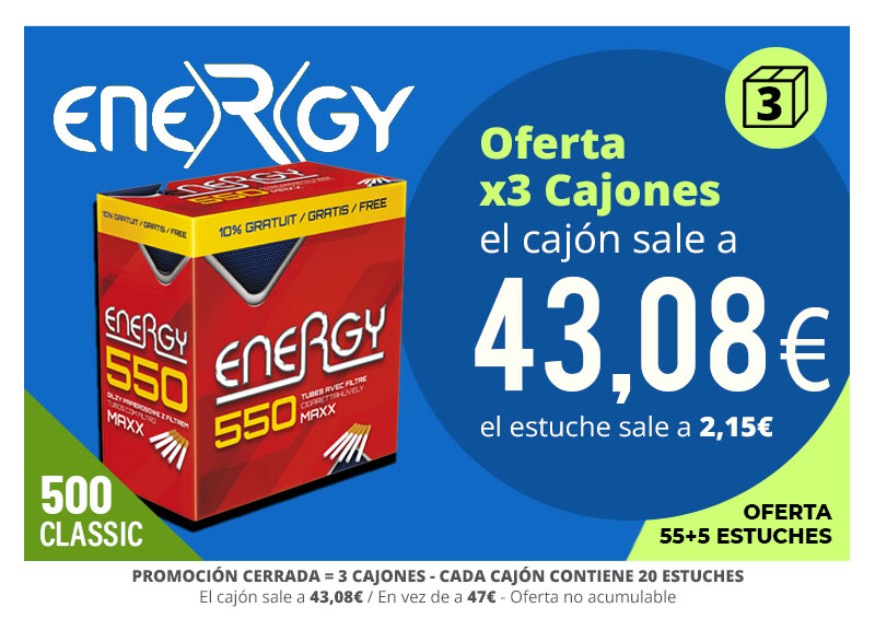 PROMO ENERGY TUBOS 550: 3 CAJONES a 43.08€/CAJ