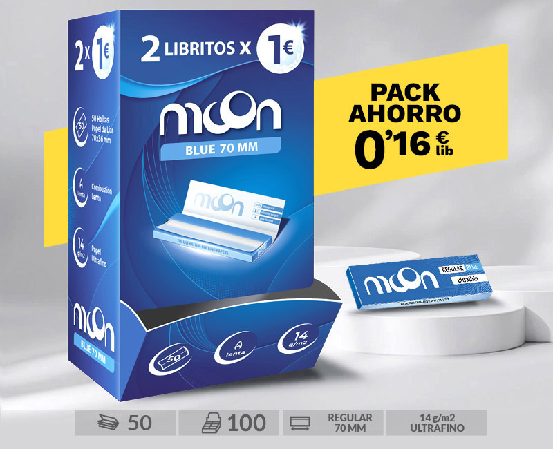 (EXPOSITOR 2X1€) MOON BLUE: 100 LIBRITOS 70MM