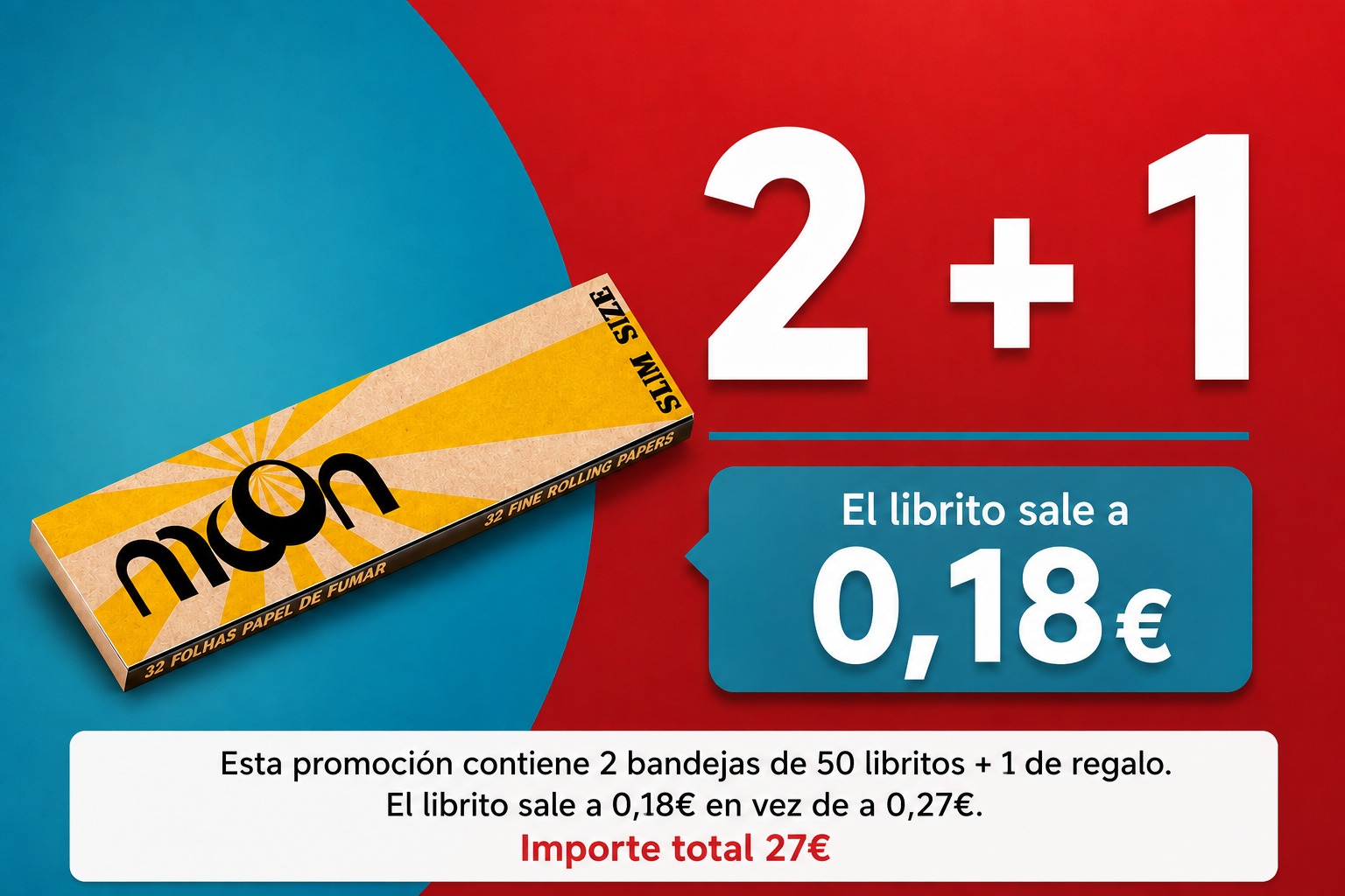 PROMO MOON 2+1 PAPEL 50LIBR. KS SLIM SIZE NATURAL