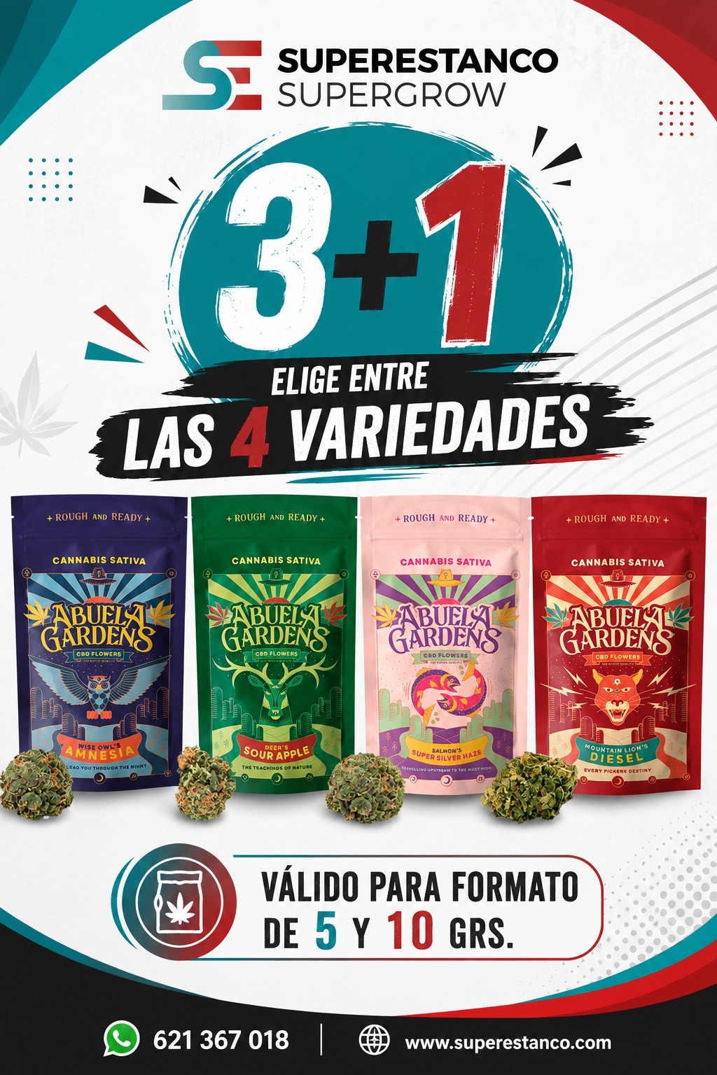 PROMO 3+1 ABUELA GARDENS BOLSAS 5GRAMOS