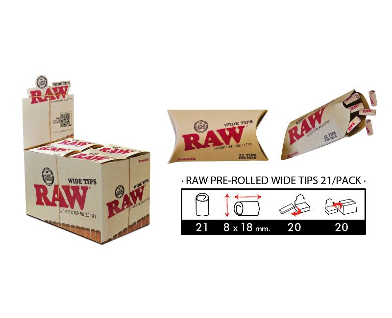 EXP 20 RAW PRE-ROLLED WIDE TIPS/21PACK