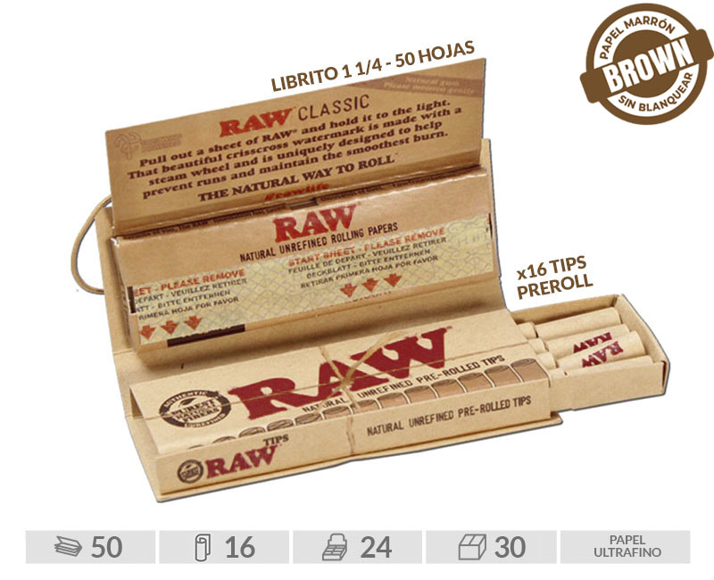 RAW CONNOISSEUR 1 1/4 +  TIPS PRE-ROLLED EXP 24