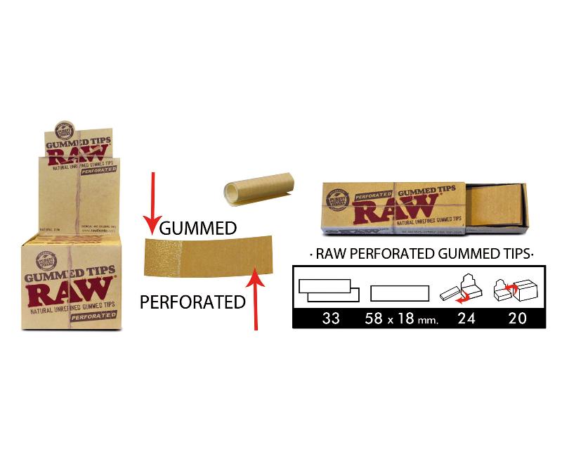 RAW TIPS GUMMED AND PERFORATED (33 HOJAS) EXP 24