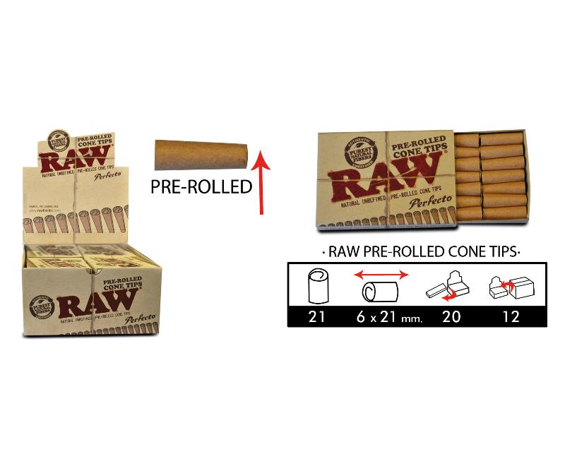 RAW PREROLLED CONE TIPS (21 TIPS PER PACK)  EXP 20