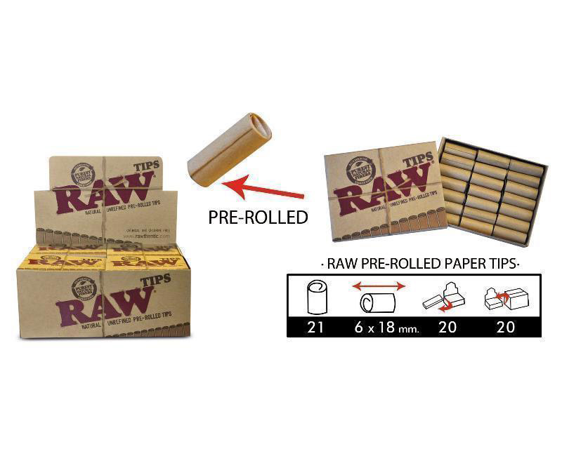 RAW PRE-ROLLED TIPS, pack of 21 tips EXP 20