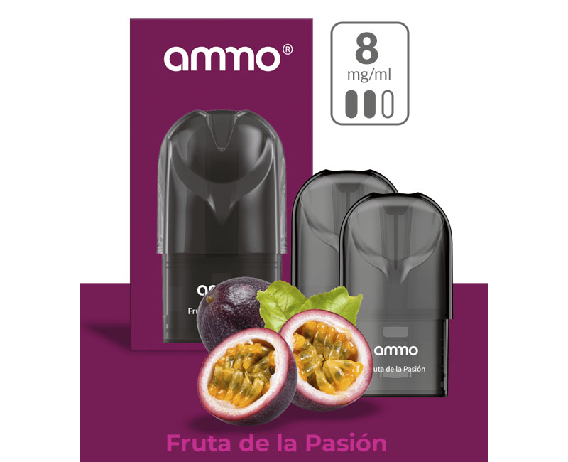 AMMO E-LIQUID FRUTA DE LA PASION 0.8%NIC / PACK x2