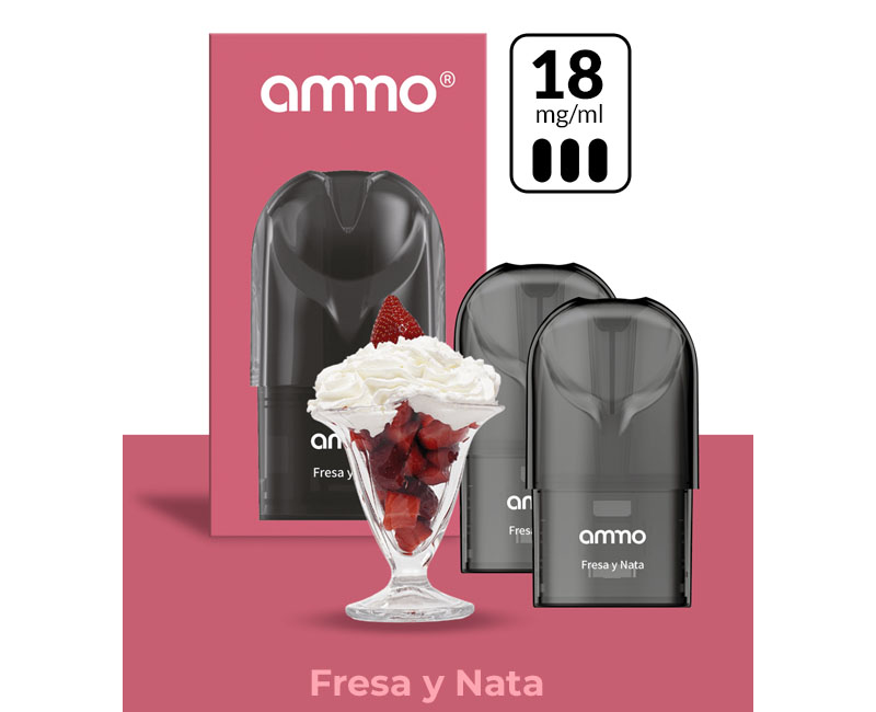 AMMO E-LIQUID FRESA Y NATA  1.8%NIC / PACK x2