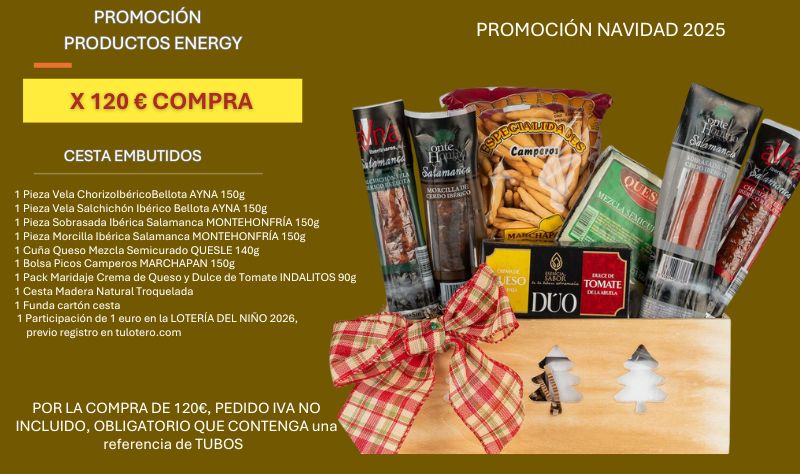 COMPRAS ENERGY 120€ + REGALO LOTE CESTA EMBUTIDOS