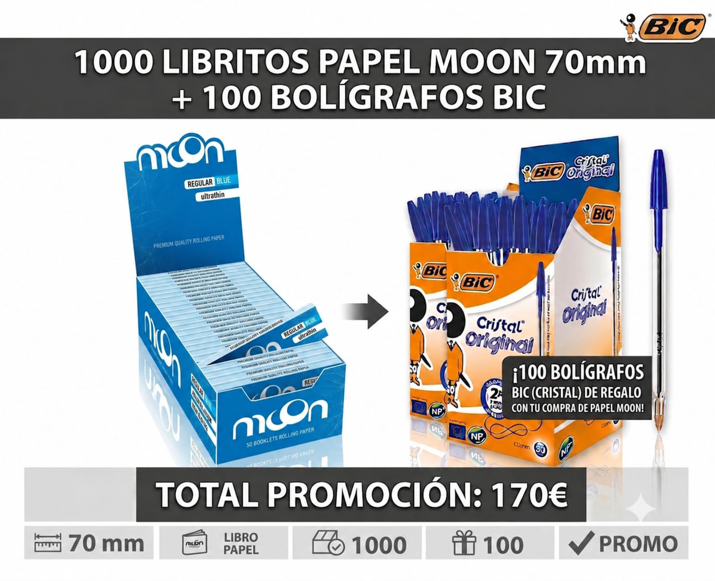 PROMO 1000 LIBR. MOON 70MM + REGALO BOLIS BIC